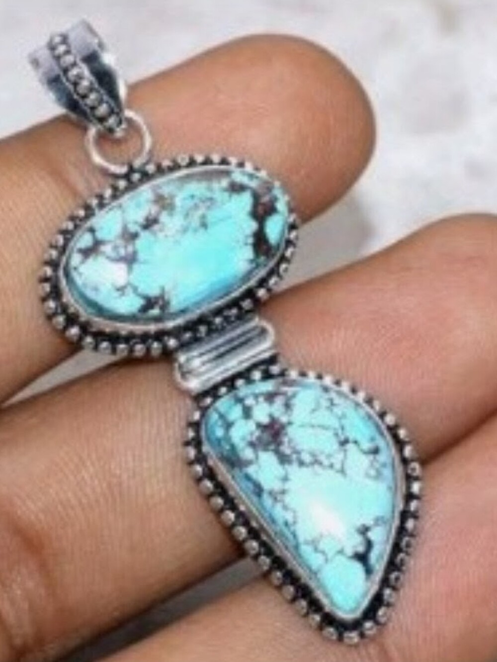 New Lander Turquoise Gemstone 925 Sterling Silver Handmade Pendant Necklace